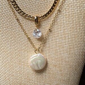 Park Lane Gold Layered Double Necklace with Freshwater Pearl & Crystal